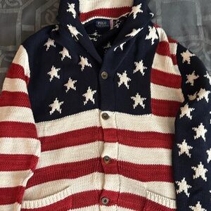 Polo by Ralph Lauren Kids American Flag Knit Cardigan Jacket - Navy/Red/White